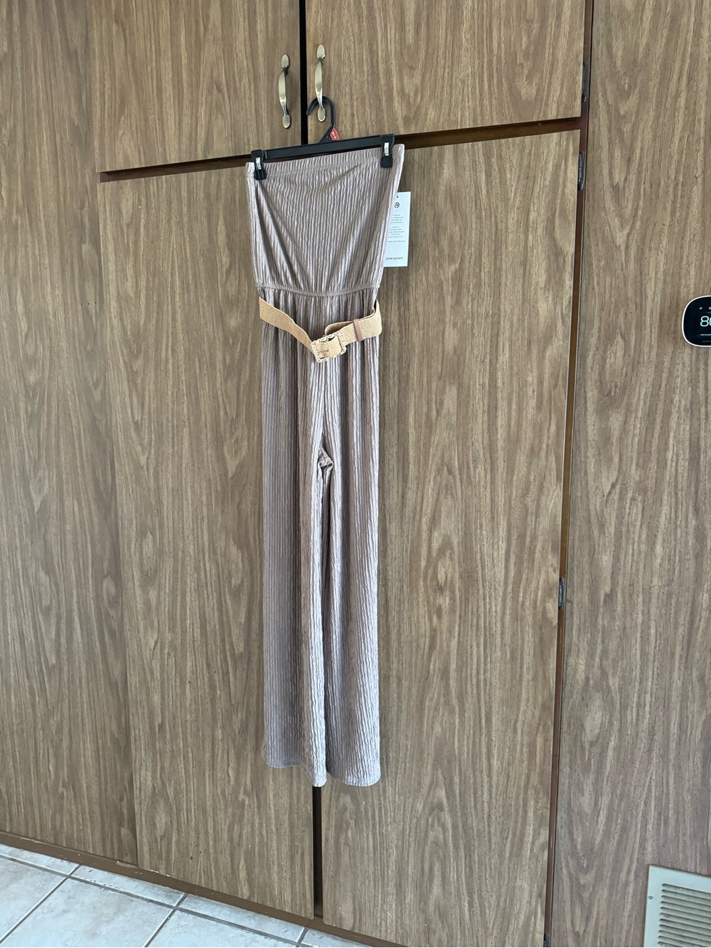 Love Poem Strapless Taupe Jumpsuit with Belt Size Small